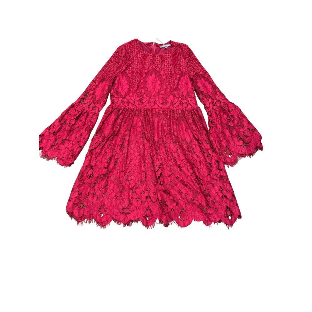 New Kate & Mallory cranberry lace crocheted floral design bell sleeve size Lg